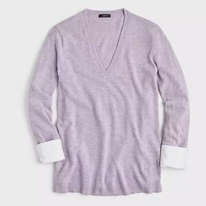 J.CREW Relaxed V-Neck Wool Blend Sweater Shirt Cuffs Lilac Purple Womens Small